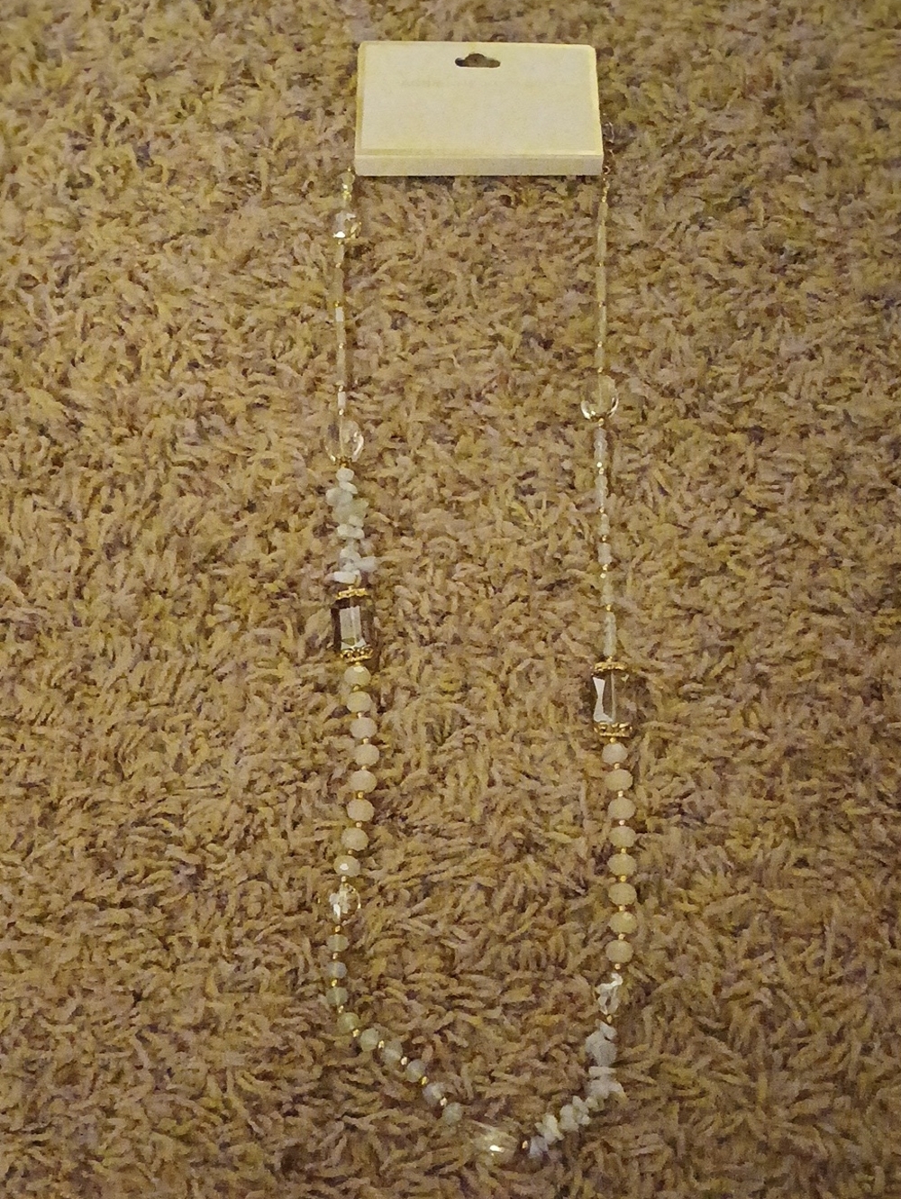 Adrienne Vittadini White and Gold Beaded Long Necklace